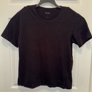 Hugo Boss Men’s T-Shirt L Black Blue Logo Embroidered Round Neck Short Sleeve